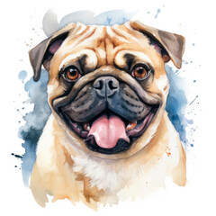 a watercolor painting of a pug dog - obrazy, fototapety, plakaty