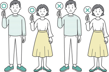 ⚪︎と×の札を上げる成人男女