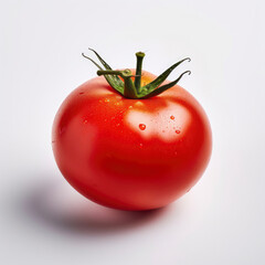 a ripe red tomato with glistening water droplets