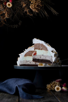 Triple Ice Cream Baked Alaska on a Chocolate Brownie Base - New Zealand Goody goody gumdrop, Chocolate & Cookies and Cream.