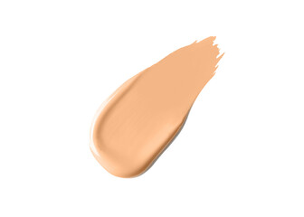Golden Almond creamy concealer cosmetic swipe smear smudge isolated on transparent background. golden almond color brush stroke close up. Makeup cream texture background