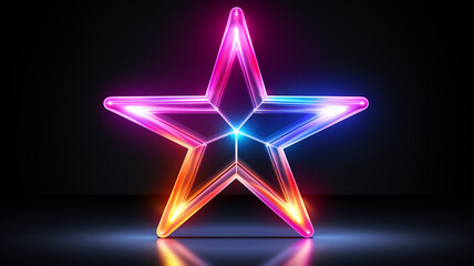 Neon bunter Stern mit Lichteffekten auf dunklem Hintergrund. Querformat. Generative Ai.