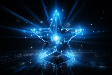 blauer Stern mit Lichteffekten auf dunklem Hintergrund. Querformat. Generative Ai.