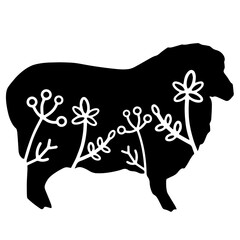 Ram. Vector animal with floral element. Illustration. Animal silhouette. Black isolated silhouette