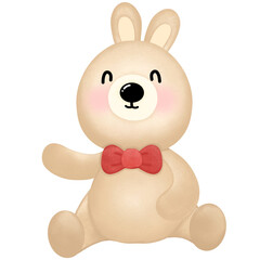 brown rabbit holding a red balloon and a red gift box