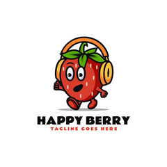 Vector Logo Illustration Happy Berry Mascot Cartoon Style.