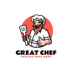 Vector Logo Illustration Great Chef Mascot Cartoon Style.