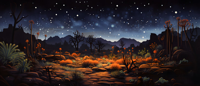 a painting of a night time scene with desert Generated by AI