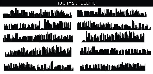 Obraz premium Illustration Vector Of 10 City Silhouette. Modern City Silhouette. City Skyline