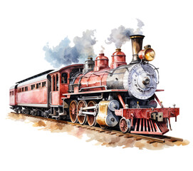 Fototapeta na wymiar watercolor vintage locomotive . Generative AI