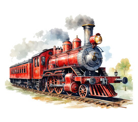 Fototapeta na wymiar watercolor vintage locomotive . Generative AI