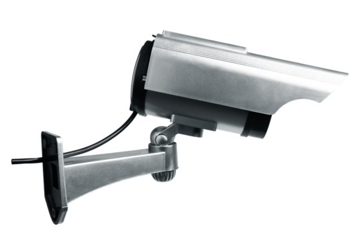 Surveillance CCTV camera isolated on white background. Safety security technology and innovative police criminal alarm protection video and sound voice record equipment surveillance system concept.