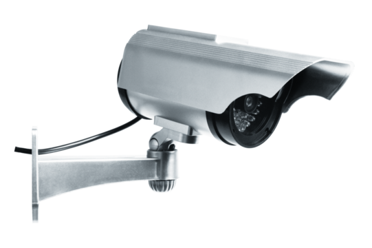 Surveillance CCTV camera isolated on white background. Safety security technology and innovative police criminal alarm protection video and sound voice record equipment surveillance system concept.