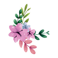 Beautiful set of bouquet of watercolor flowers and leaves. watercolor floral elements
