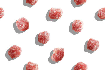 Gummy Seamless Pattern - Sour Strawberry Gummies - Sugar Coated Gummy