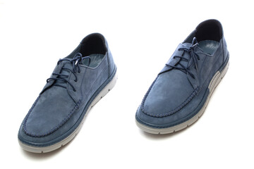 Blue leather men's shoes on a white background