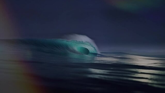 Moonlit Surf: Nature's Masterpiece - Video of a surf wave under a lightning storm at sunset. Ideal for surf, travel, and nature-themed content. Reworked generative AI.
