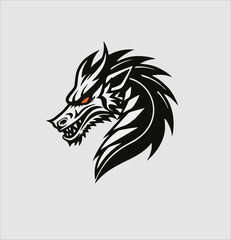 simple and modern Dragon logo design, black and white Dragon head animal icon