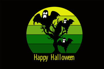 Happy Halloween T Shirt Design Landscape Retro Vintage