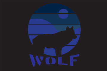 Wolf T Shirt Design Landscape Retro Vintage