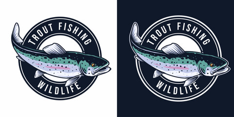trout fishing logo badge design