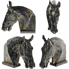 Head of a Horse Study for Equestrian 3D Digital Sculpture in Black Marble and Gold