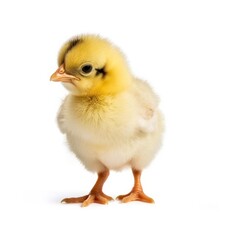 Obraz premium Cute little chicken isolated on white background. Baby chicken. Little yellow chick, Generative AI