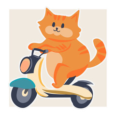 Cute Fat Cat Riding Electric Scooter Funny Cartoon Illustration. Design Poster Elements
