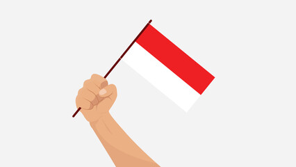 Hand holding Indonesian national flag isolated on white background, Indonesian independence day
