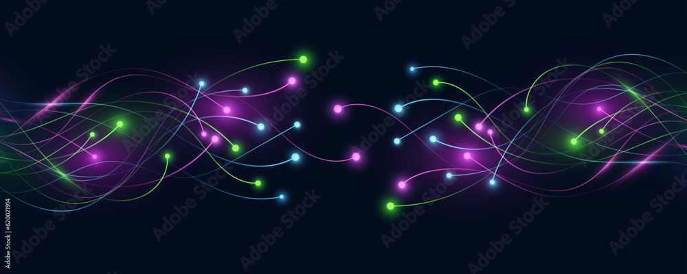 Poster digital background with glowing futuristic neural connectors analyze big data. artificial intelligen