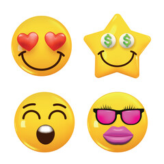 Set of 3d icon yellow color smile emoji. Set Icon Smile Emoji. Vector
