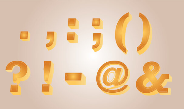 3d gradient font, punctuation marks
