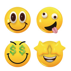 Set of 3d icon yellow color smile emoji. Set Icon Smile Emoji. Vector