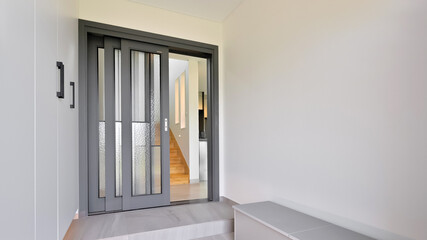 Gray color folding entrance door