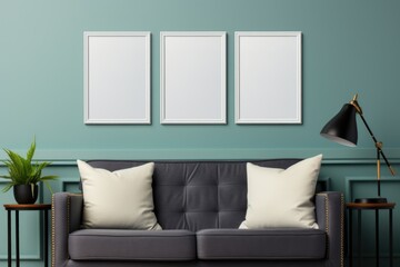 Mock up poster frame in Living room interior background, Generative AI