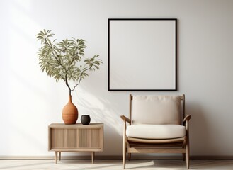 Mock up poster frame in interior background, Scandinavian style, Generative AI