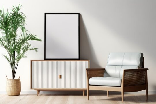 Mock up poster frame in interior background, Scandinavian style, Generative AI