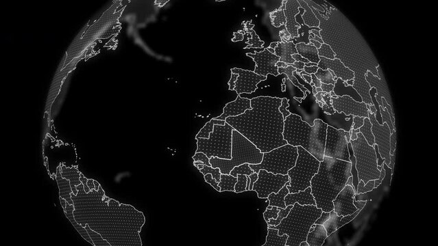 Mali Country alpha for editing Data analysis Technology Globe rotating, Cinematic video showcases digital globe rotating, zooming in on Mali country alpha for editing template