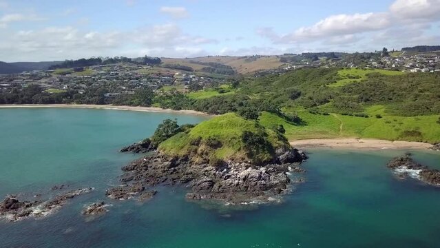 drone panorama of Coopers Beach in New Zealand