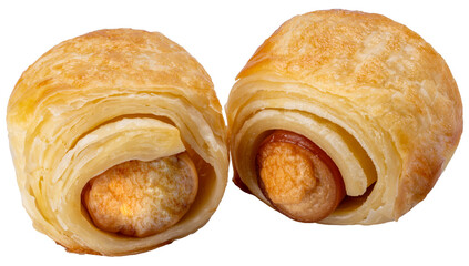 Puff Pastry Sausage on white background,Pie Chiken Saugesage Bakery isolate on  white with clipping path. 
