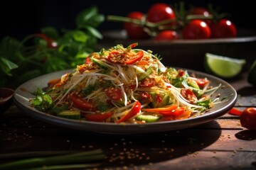 Thai traditional food Spicy green papaya salad