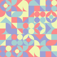 Geometric Seamless Pattern Abstract Mosaic Ornament Decorative Wall Background Modern Pop Art Vector Red Blue Pastel Color