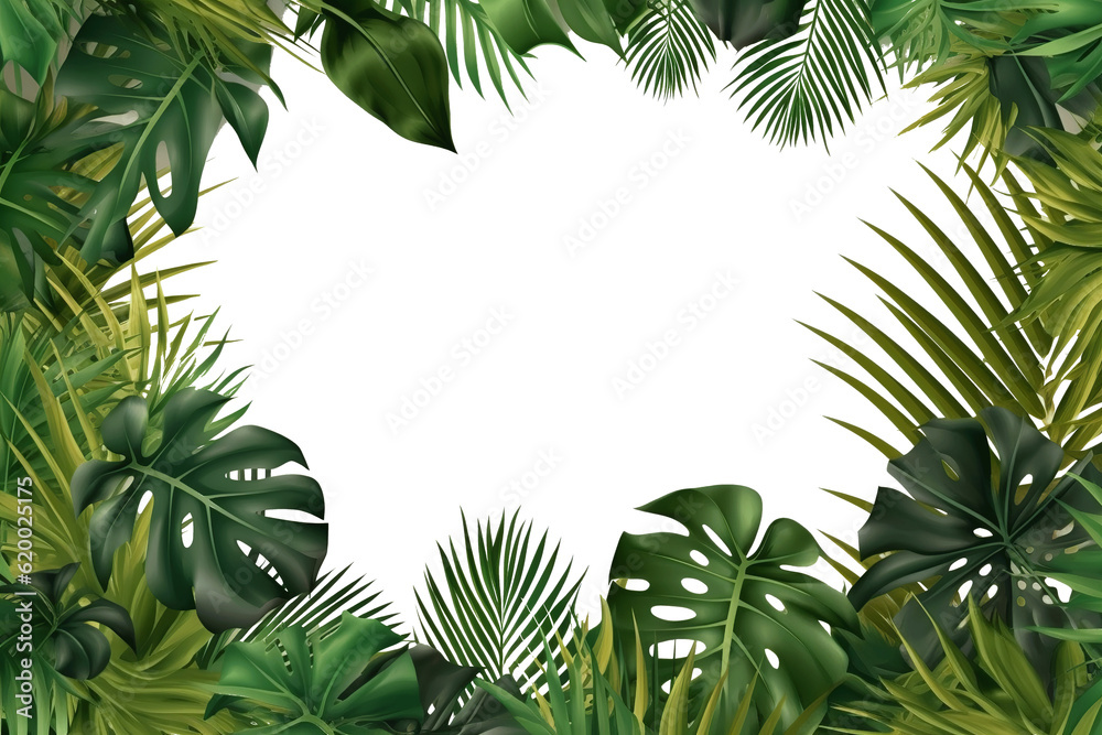 Wall mural palm tree leaves. isolated green tropical leaf of palm coconut tree on transparent background, beach