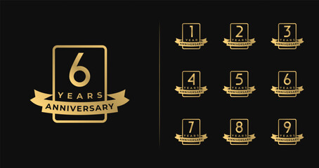 Set of anniversary logo with luxury style. 1, 2, 3, 4, 5, 6, 7, 8, 9, birthday symbol collections