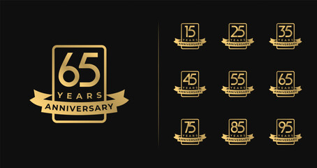 Set of anniversary logo with luxury style. 15, 25, 35, 45, 55, 65, 75, 85, 95, birthday symbol collections
