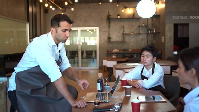 Group of barista student having a coffee tasting workshop.