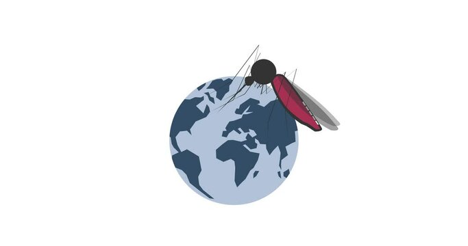 World Mosquito Day Animation Footage Cartoon Mosquito Sucking Blood with Globe Worldwide Transmission
