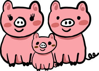 Cute pigs with hearts for Valentine’s Day. Concept of cartoon style animal couple in love. Drawings for invitation, cards, poster. Vector illustration