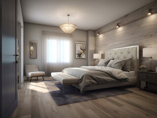 Interior design concept of luxury condo bedroom. AI Generative.