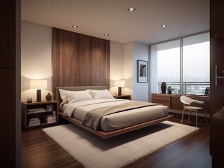 Interior design concept of luxury condo bedroom. AI Generative.
